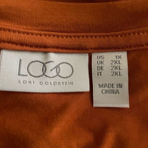 LOGO by Lori Goldstein Rayon Printed Top Plus Sz 1X Light Umber Tee Shirt - Picture 7 of 9
